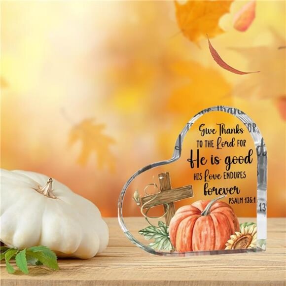Church Jesus Decor Autumn Pumpkin Thanksgiving Decorations Heart Acrylic Sign - Picture 5 of 7